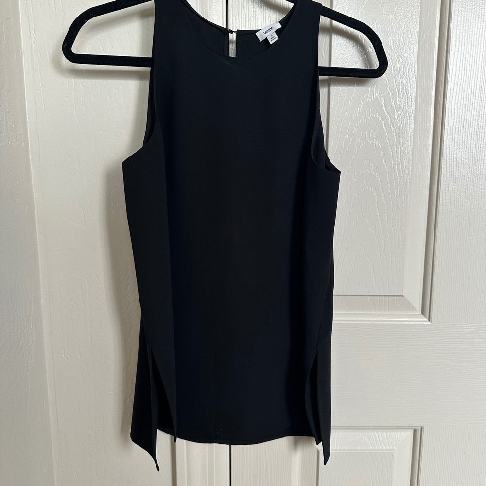 Vince Black High Neck Sleeveless Crepe Shell Blouse - XS